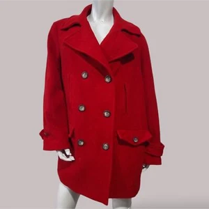 Talbots SZ 16W Wool Pea Coat Double Breasted Red Wool Blend Classic Old Money - Picture 1 of 11