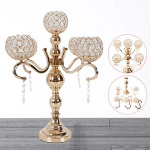 5 Head Globe Crystal Drops Candelabra Wedding Centerpieces Votive Candle Holders - Picture 1 of 11