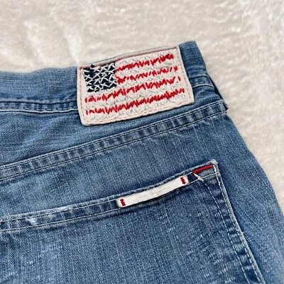 True Religion Jeans Mens 34X28 USA Made Flag Bobby Blue Straight Distressed - Image 1 of 4