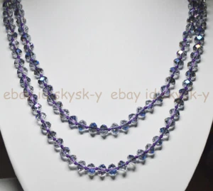 Multicolor Purple AB Crystal 5x8mm Faceted Rondelle Beads Necklace 45 inch - Picture 1 of 8