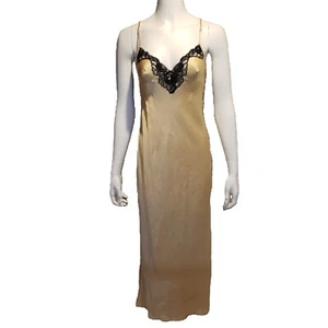 Victoria's Secret langes Nachthemd Seide Satin Slip Small gold schwarz Spitze hinten - Bild 1 von 4