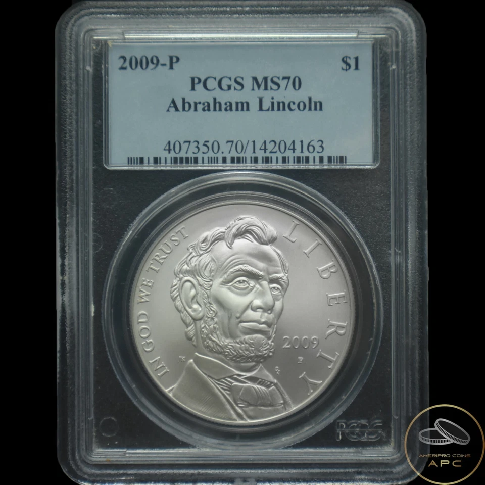 2009 P Abraham Lincoln Commemorative Silver Dollar PCGS MS70 Truly Flawless GEM+ - Image 1 of 2