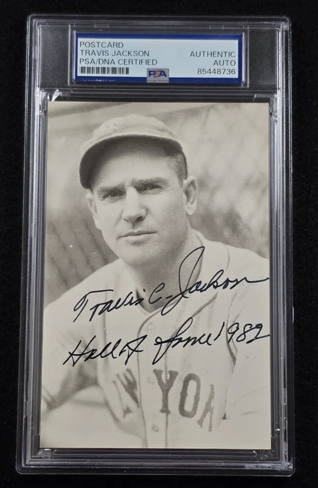 TRAVIS JACKSON Signed Real Photo Postcard-HOF-NEW YORK GIANTS-PSA - Image 1 of 4