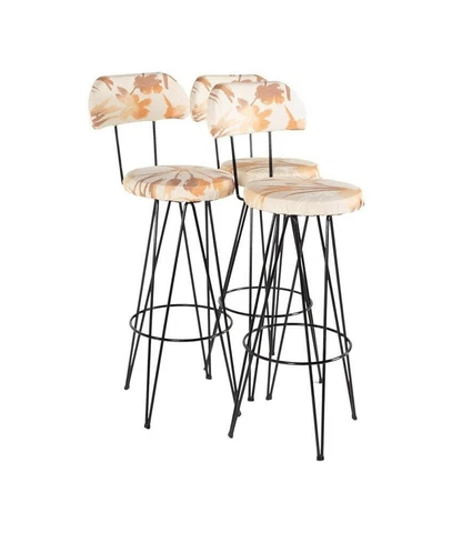 Weinberg Style Mid Century Iron Upholstered Bar Stools - Set of 3 Cover