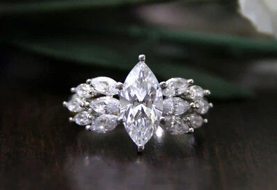 2.10 CT White Marquise Cut CZ Women's Wedding Ring In Solid 925 Sterling Silver - Image 1 of 4