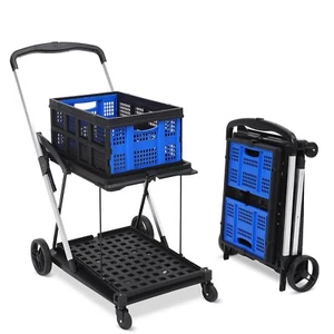Folding Shopping Cart w/Wheels & Storage Crate 200 Lbs Capacity for Groceries - Picture 1 of 7