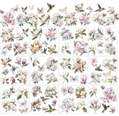 Rub on transfer Sticker 3 Bögen je Set Blumen (Magnolien) Vögel Schmetterlinge - Bild 1 von 2