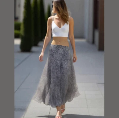 Y2K Silk Midi Skirt 12 Bias Cut Flouncy Artsy Fairy Resort Cruise 100% Silk - Image 1 of 4