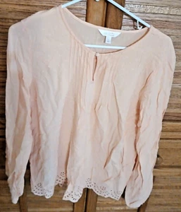 Blusa Camisa Top Grande Lauren Conrad LC Para Mujer Manga Larga Naranja Botón Lazo - Imagen 1 de 5