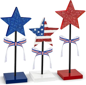 3 Pieces Independence Day Table Decorations Wood Star Set, Patriotic Tiered Tray - Picture 1 of 12