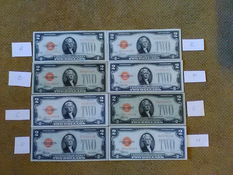 1928 SERIES D F G $2 TWO DOLLAR BANKNOTES, CRISP, VERY NICE,AU+ TO UNC, RED SEAL Cover