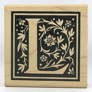 Judikins Botanical Floral ALPHABET LETTER "L" Monogram Wood Mount Rubber Stamp - Picture 1 of 2