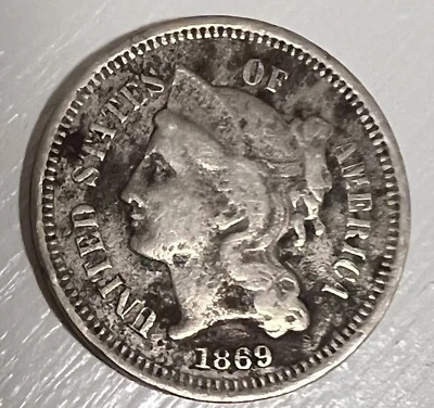 1869 US LIBERTY Nickel 3 Cent Coin - Image 1 of 2