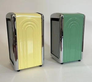 2 VTG Fiestaware Napkin Holders Green & Yellow. Diner 7.5" 1996 Homer Laughlin - Picture 1 of 8