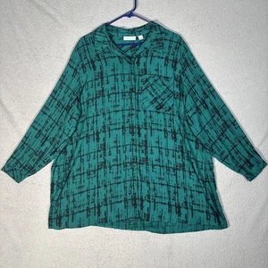 Susan Graver Top Women’s Plus Size 20W Green Abstract Button Down Blouse Tunic - Picture 1 of 12