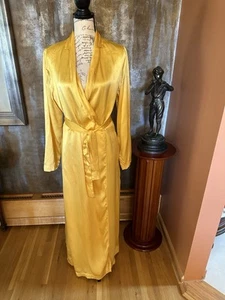 LA PERLA GRÖSSE 3 KANARIENGELB 100 % SEIDE LANGARM WADENLANG MORGENMANTEL ITALIEN - Bild 1 von 12