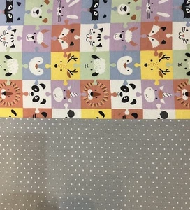 Lot Of 2 Remnants. Baby Animals Flannel And White Dots Light Grey Quilts  Craft - Picture 1 of 4