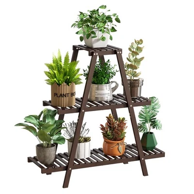 Plant Stand Indoor Plant Shelf Outdoor bamboo Plant Rack, 3 Tiers Ladder Plan... - Image 1 of 4