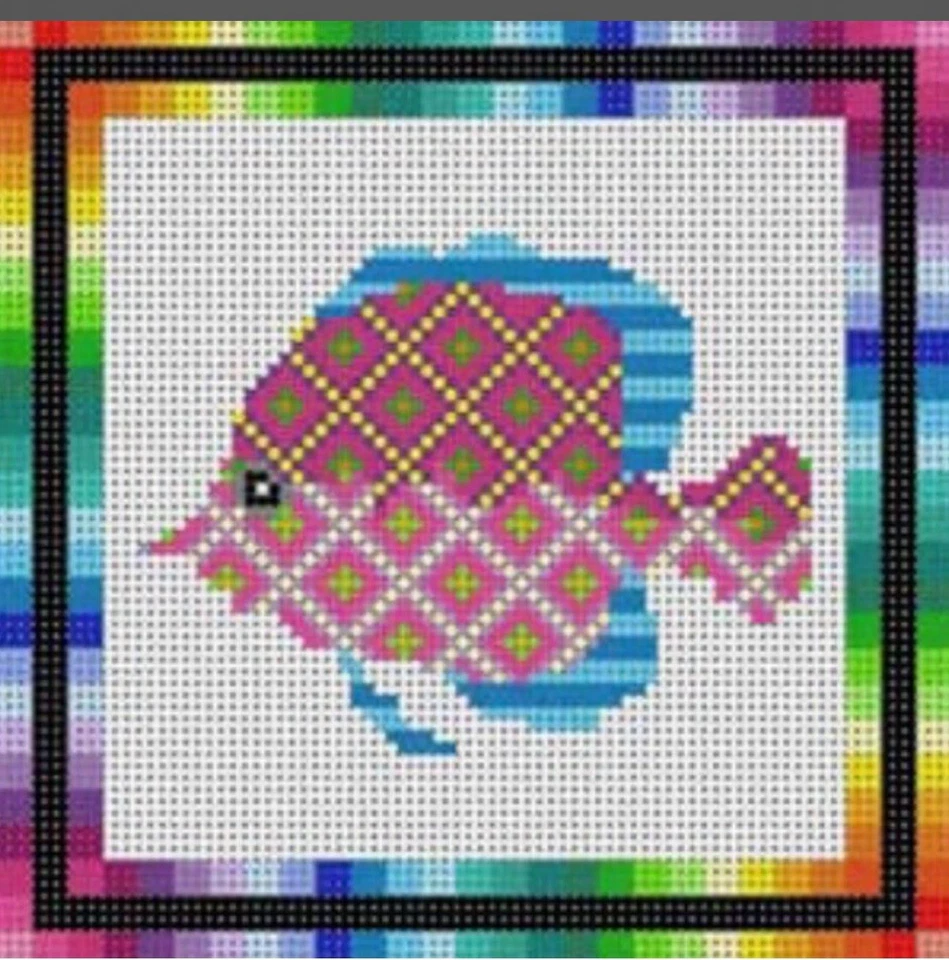 COLORFUL FISH Handpainted Needlepoint Canvas  Treglown Designs - Image 1 of 1