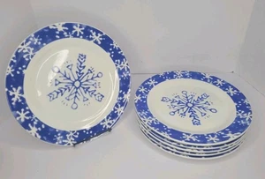Vintage blau & weiß Schneeflocke Weihnachten 10,5" Urlaub Essteller 6er Set - Bild 1 von 20