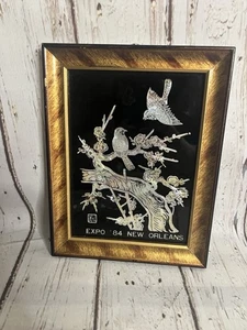 Vintage Framed Mother of Pearl Bird Picture - Korean Bird Art - Picture 1 of 6