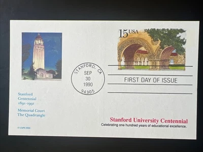 Stanford University Centennial 15c Postcard 1st Day Issue Fleetwood 1990 - Image 1 of 2