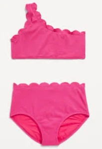 Girls Old Navy Pink Textured Scallop One Shoulder Bikini Size 8 - Picture 1 of 4