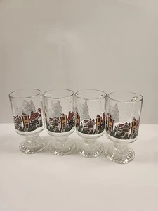Set 4 Christmas Winter Holiday Village Pedestal Irish Coffee Latte Mugs Luminarc - Picture 1 of 7