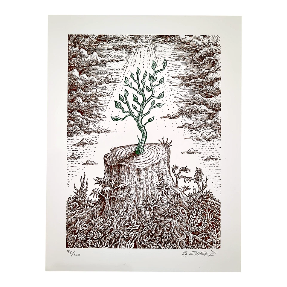 Emek "The Re-Giving Tree (White)" Letterpress Print - Image 1 of 1
