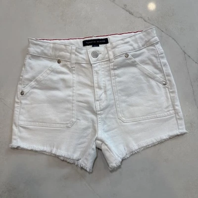Tommy Hilfiger Niñas Pantalones Cortos Vaqueros Blancos Talla 14 Tiro Alto Deshilachado Dobladillo Bolsillos Foto 1 de 4