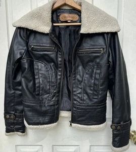 Miss Posh Bomber Brown Distressed Damen Lg Kunstleder/Lammwolle Jacke Mantel - Bild 1 von 15