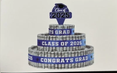 Regalos de graduación 2025 pastel de graduación púrpura de 3 niveles para llenar con efectivo Foto 1 de 3