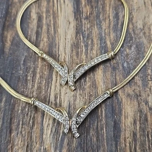 Authentic NINA RICCI Vintage Gold Tone Rhinestone Choker Necklace And Bracelet  - Picture 1 of 7