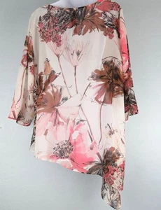 Chico's Travelers Floral Semi Sheer 3/4 Sleeve V-Neck Top Sz 3 (XL16) Assymetric - Picture 1 of 8
