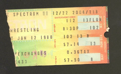 1980 WWF WWE TICKET STUB SPECTRUM PHILADELPHIA PA 1/12/80 HULK HOGAN vs TITO SAN Cover