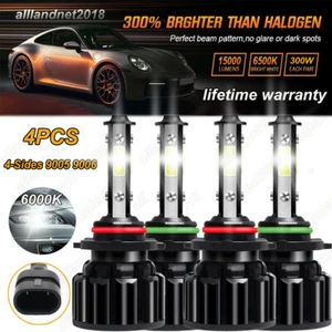 4-sides 9005 9006 LED Headlight Bulbs Kit High Low Beam 2000000LM Bright White - Picture 1 of 12
