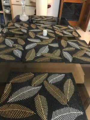 Beaded Leaves Design Dining Set With 1 Table Runner 6 Placemats And 6 Coasters - Image 1 of 4