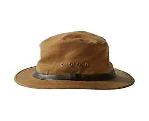 Filson Tin Cloth Packer Hat 11060015 Dark Tan Khaki Leather Waxed Oil Finish USA