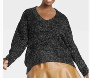 Women’s Plus Size Ava & Viv Black Shimmer Knit Fuzzy Sweater Size 3X NWT - Picture 1 of 6
