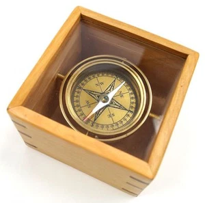BRASS GIMBAL COMPASS BOXED ~ NAUTICAL COMPASS ~ MARITIME ~ PIRATE ~ COMPASS - Picture 1 of 1