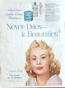 Anuncio de revista de champú Lustre crema 1954, Virginia Mayo King Richard y Crusaders - Imagen 1 de 1