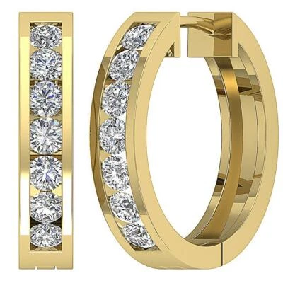 Hoops Earring SI1 G 0.80Ct Round Cut Diamond White Yellow Rose Gold Channel Set - Image 1 of 4