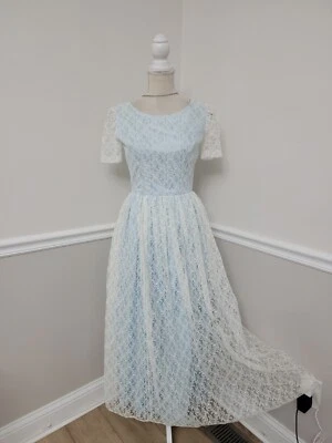 Vestido de encaje/tafetán azul formal de graduación de los años 50 de colección/vestido de mediados de siglo/crebilla de metal Foto 1 de 4