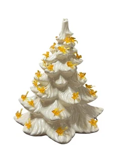 Ceramic Vintage Christmas Tree White Yellow Birds Light up hand made - Picture 1 of 8