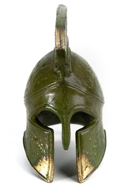 Capacete coríntio grego oxidação verde bronze feito à mão 5 pol. – Marinakis Grécia - Imagem 1 de 4
