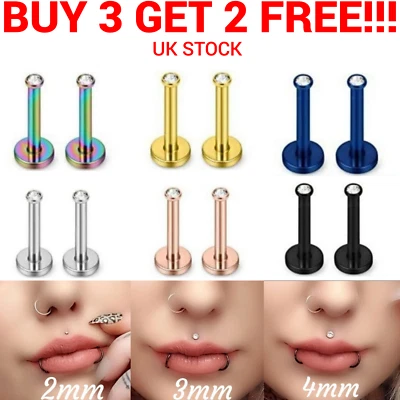 CZ Labret Monroe Tragus Bar Helix Cartilage Lip Ear Stud Ring Gem Piercing - Image 1 of 4