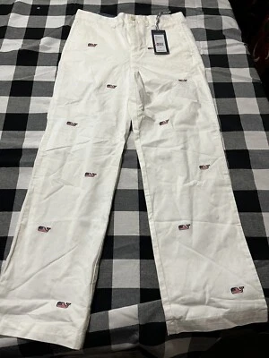 Pantalones VINEYARD VINES Bordados Bandera Club Ballenas Blanco Talla 12 Nuevos con Etiquetas Foto 1 de 4