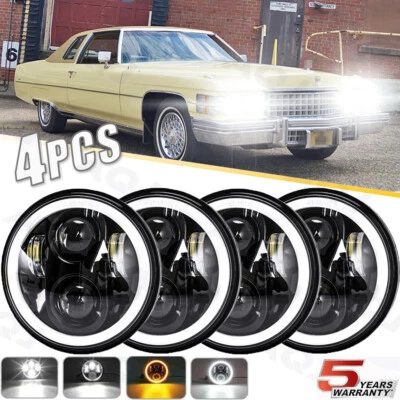5.75 5-3/4" Round LED Headlights Hi/Lo Projector For Cadillac Calais 1965-1974 - Image 1 of 4