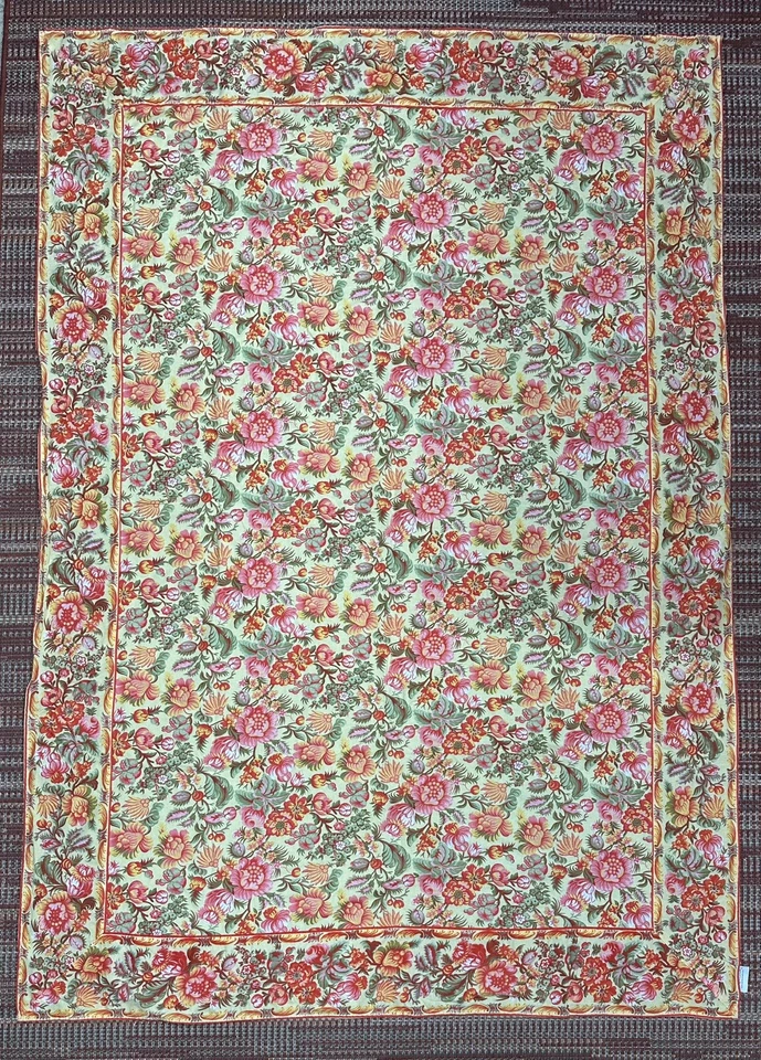 VTG April Cornell Yellow Cotton Tablecloth Floral Pink Red Greenery 58” x 80” - Image 1 of 4