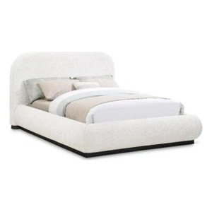 Meridian Furniture Vaughn Cream Boucle Fabric Queen Bed - Picture 1 of 9